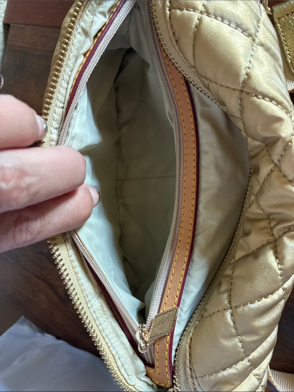 MZ Wallace Metallic Gold Quilted Crossbody Sling Bag - Picture 11 of 12